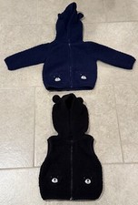 Carter  s Boys Full Zip  Vest Fleece Hoodies/Outerwear 12 Months- Black/Blue