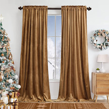 Camel Velvet Curtains for Bedroom Window, Super Soft Luxury Drapes, Room Darkeni