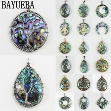 BAYUEBA Natural Paua Abalone Shell Tree of Life Pendant For Necklace Making