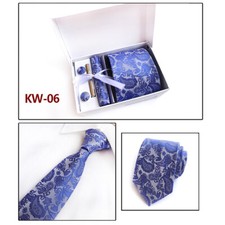 Men Birthday Wedding Tie  Pocket Square Hanky Handkerchief Cufflink Cravats Set