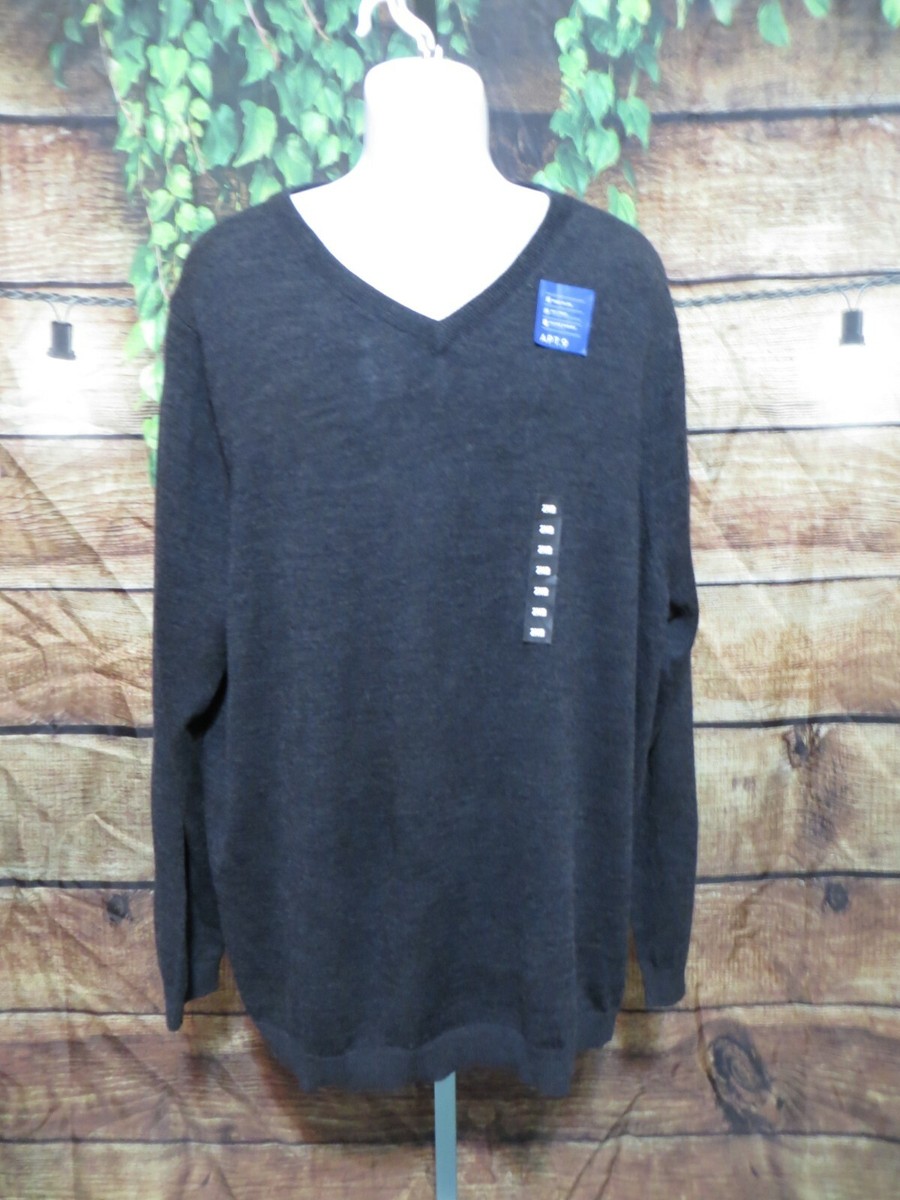 NWT Mens Size 2XB V-Neck Merino Wool Blend Sweater Gray Long Sleeve  Top