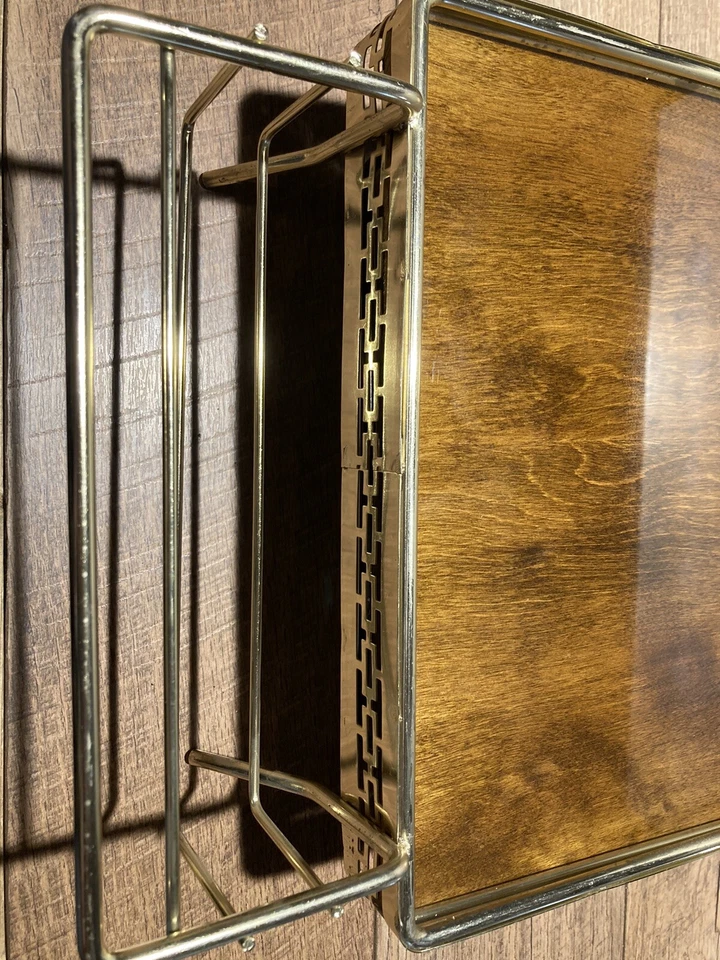 Mid Century Modern Bar Serving Tray Wood Glass Top Hollywood Regency Tiki Bar - Image 3 of 4