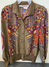 Vtg Robert Janan Eva Toggle Closure Jacket Women's M Tan Multicolor Long Sleeve