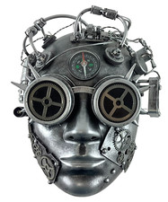 Steampunk Half Face Mask Silver Goggles Flashing Lights Halloween Cosplay Masque