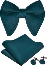 Mens Solid Plaid Velvet Pre-tied Adjustable Bow Tie and Pocket Square Cufflink S
