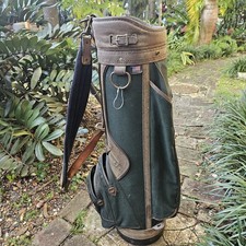 Vintage Burton Golf Bag 6 Way 4 Pockets Cart Carry Green Brown Leather