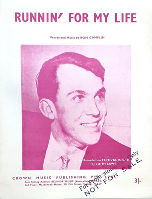 John Laws - Runnin' For My Life 1961 Original Australian Sheet Music - Sample