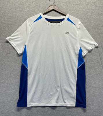New Balance Lightning Dry T Shirt Mens Large White Blue Athleisure Gym Training