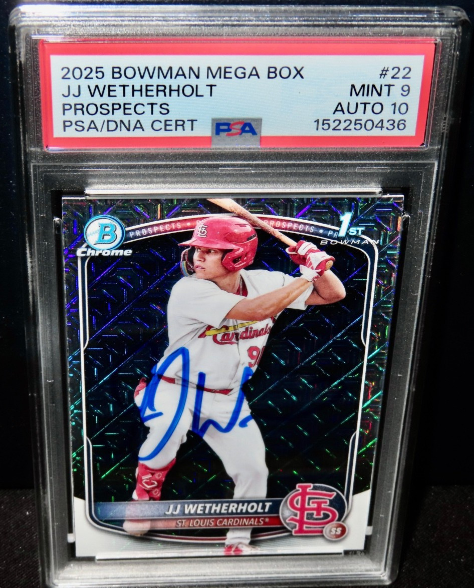 2025 BOWMAN CHROME JJ WETHERHOLT SIGNED ROOKIE AUTO PSA/DNA 10 PSA 9 MEGA BOX !!