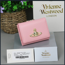 Vivienne Westwood Trifold Wallet Pink Gold Orb Logo Textured Italian Made JP