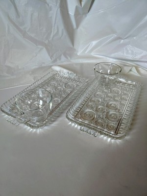 Vintage Anchor Hocking Colonial Lady Serva Snack Trays & Cups Bubble Circle Pair