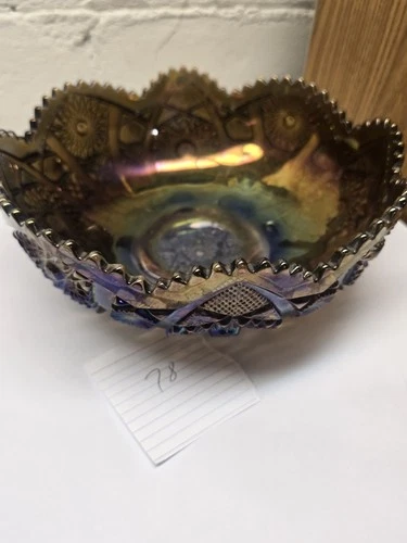 Vintage Imperial Carnival Glass 10" Bowl Dark Amethyst Purple Iridescent