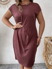 Burgundy Ruched Gathered Soft Stretch Casual Tunic Style Dress Size 0XL 14-16