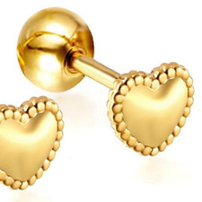 Stainless Steel Kids Gold Dotted Edge Heart Stud Earrings