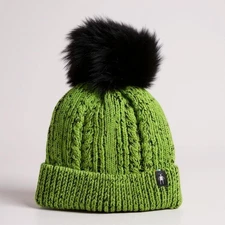 Smartwool Ski Town Hat Electric Green With Pompom NWT Winter Womens