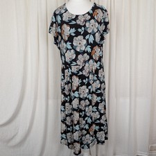 Seasalt Riviera II Floral Jersey Dress UK 14 Cotton Stretch Black Knee Length