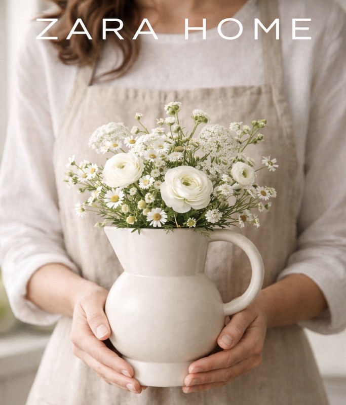 🌺 Zara Home Sculptural Ceramic Pitcher Vase Cream White Minimalist Jug Decor