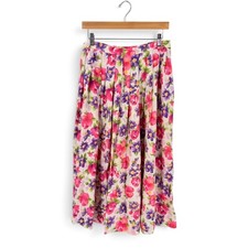 Vintage Talbots Floral 100 Silk Pleated A-Line Midi Skirt Side Zip Size 10