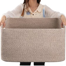 75L Large Woven Cotton Rope Storage Basket with Handle for Organizing Blanket...