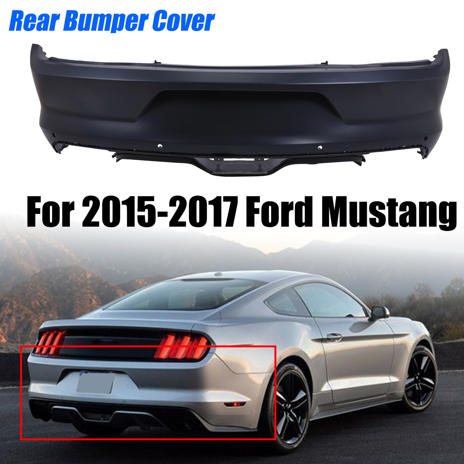Rear Bumper Cover For 2015-2017 Ford Mustang Primed CAPA FO1100709C FR3Z17K835AB