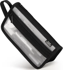 Grid Mesh Pencil Case with Handle and Zipper, Clear Double-layer Pencil Pouch Ma