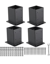 4x4 Post Base, 4 Sets Post Anchor, (Inner Size 3.6"x3.6") Black Metal Powder