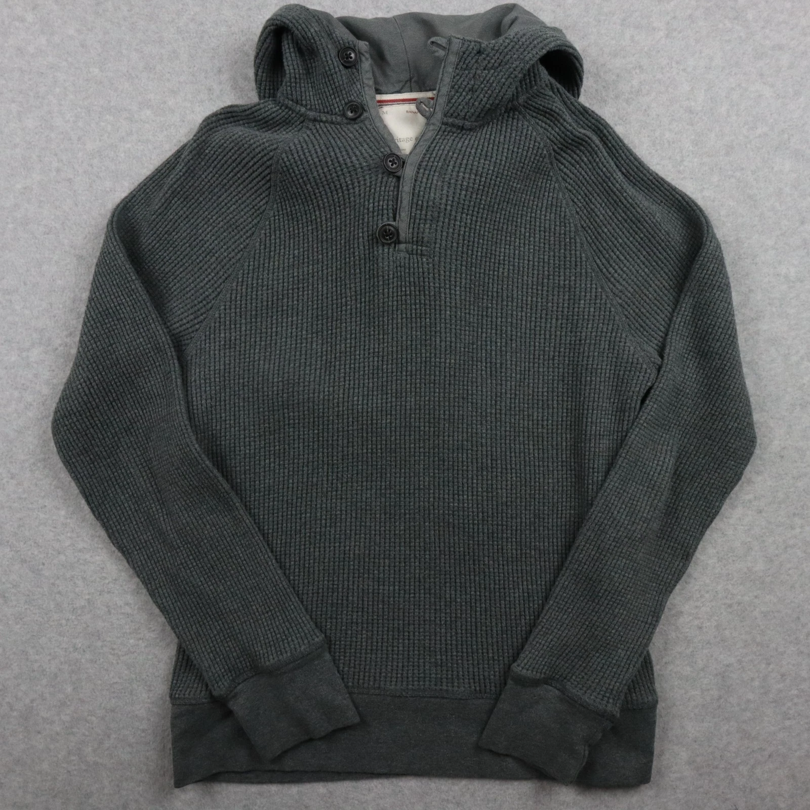 Banana Republic Hoodie Sweater Mens Medium Waffle Knit Pullover Gray Long Sleeve
