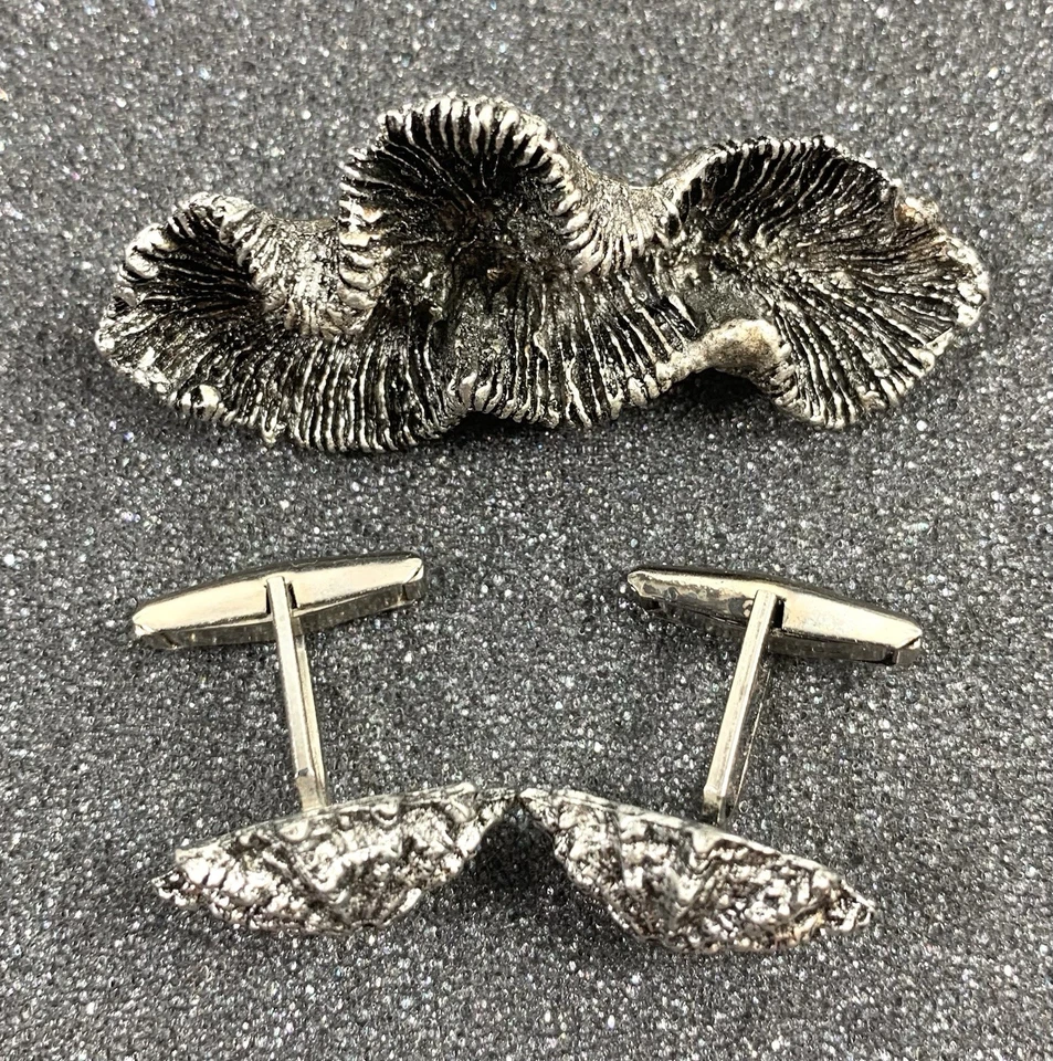Vintage Metzke Pewter Cufflinks & Brooch Pin Ocean Nautical Jewelry - Image 2 of 4