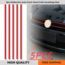 5pcs Red Car Reflective Strips Front Hood Grille Stickers Mouldings Accessories