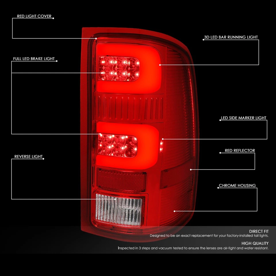 PARA GMC SIERRA 2007-2014 PAR CARCASA ROJA BARRA LED 3D LUZ TRASERA LUCES FRENO TRASERO Foto 2 de 4