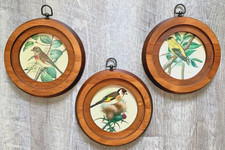 3 Vtg 1960 Mid-Century Round Wood Framed P H Gonner Audobon Bird Pictures 8” Dia