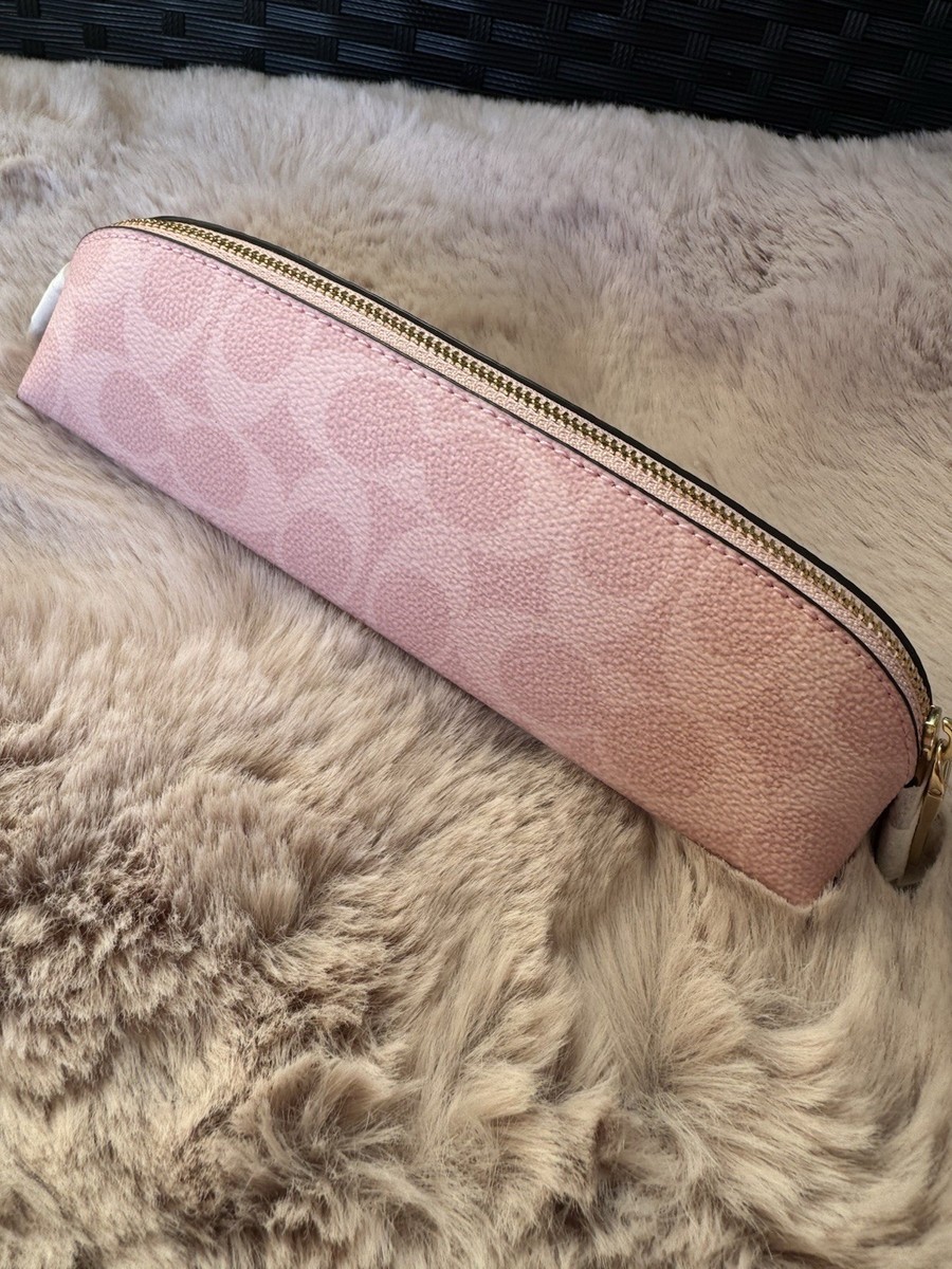 NWT COACH Pencil Case Signature Print CEA52 Leather Powder Pink