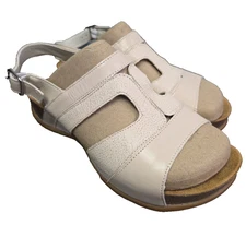 Propét Ivory Cream Beige Leather Sandals Size 7.5 XX (4E) Straps Comfort Walking