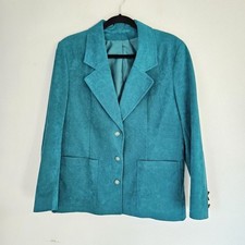 Vintage ILGWU '80s Teal Green Suede Three Button Silk Lined Blazer Jacket 8