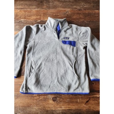 Patagonia Womens L re tool Synchilla Snap T Pullover Fleece Gray Blue Trim