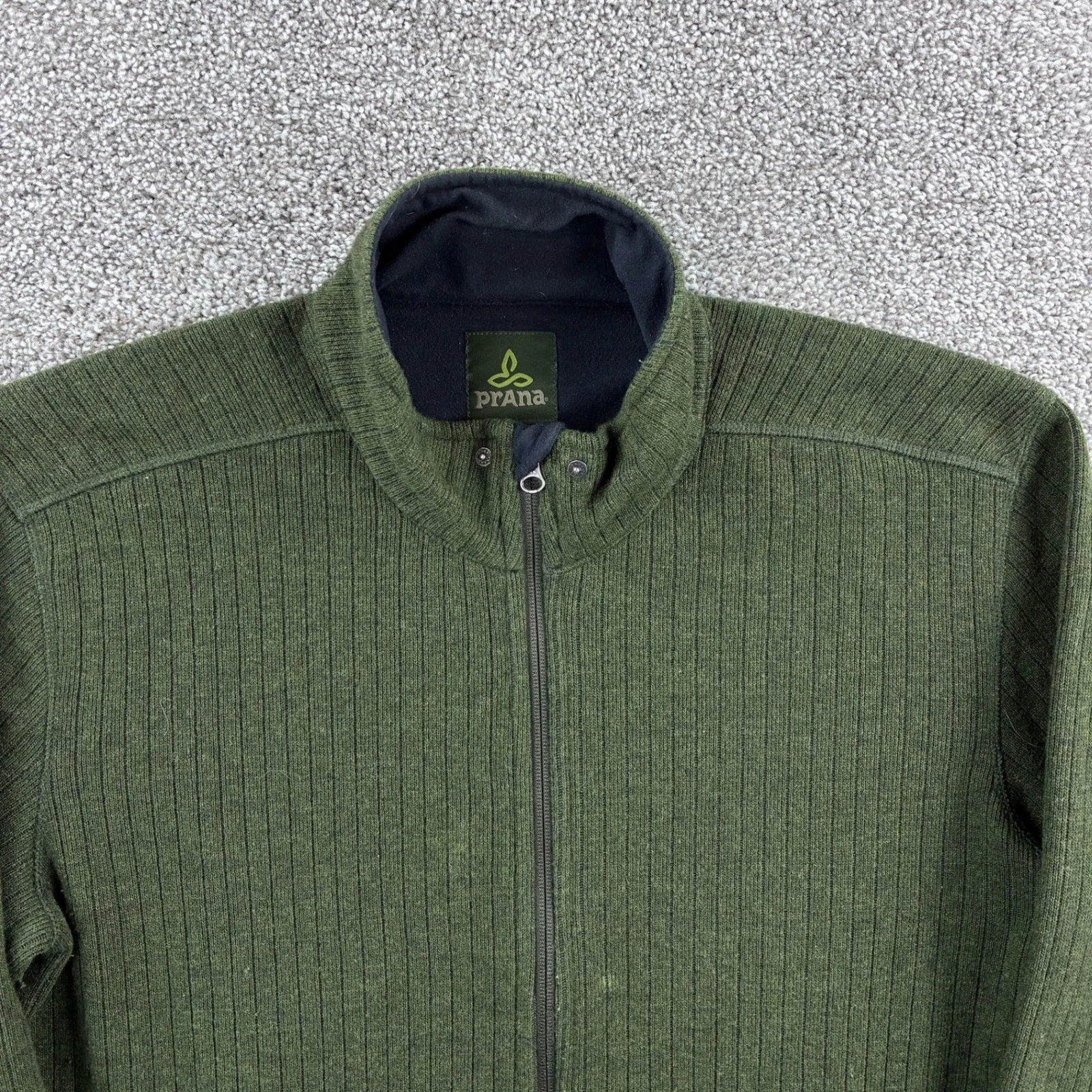 Prana Barclay Sweater Jacket Mens Large Green Wool Blend Ribbed Zip M2BARC310 image 2