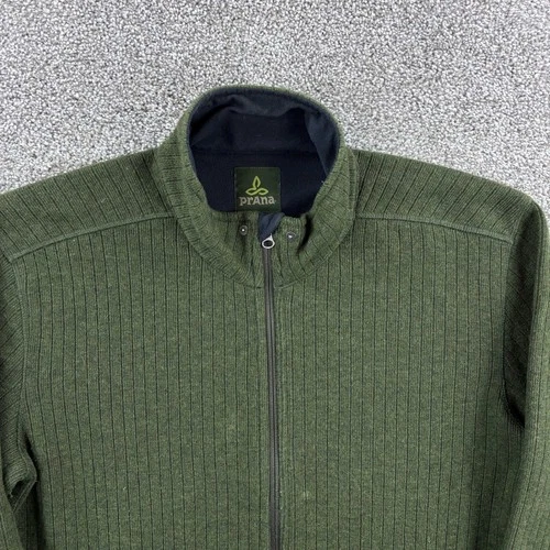 Prana Barclay Sweater Jacket Mens Large Green Wool Blend Ribbed Zip M2BARC310 image 2