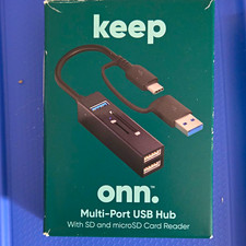 onn. Portable USB-C Multi-Port USB Hub SD/microSD 3x USB-A Black 100130499