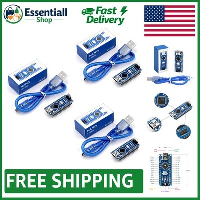 3-Pack Nano V3.0 Microcontroller Boards with USB Cable - Lightweight & Compact