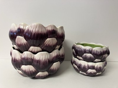 Pier 1 Imports Purple Artichoke Ceramic Bowls Lot of 4 Two 6   Two 4   EXCELLENT
