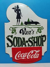 Vintage COCA COLA VAN'S Soda Shop Porzellan Emaille Metallschild 7" x 5"