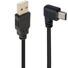 90 Degree Mini USB Extension Cable Black Left Angle 4.9FT Mini 5Pin USB B