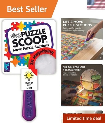 Puzzle Scoop with LED Light & 3X Magnifier   Jigsaw Puzzle Accessory for Lift...