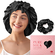 100 Mulberry Silk Bonnet for Sleeping Women, 6A 22 Momme, Large Double-Layer...