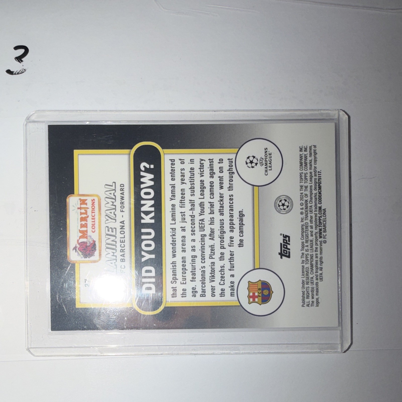 Topps 2023-24 Merlin UEFA CC Lamine Yamal #27 (RC) Aqua Prism Refractor Rookie view 5