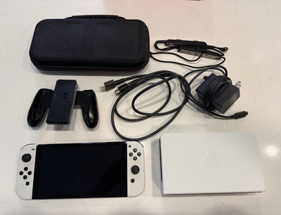 Nintendo Switch OLED Bundle White Console w/ Dock, Joy-Con, Charger, Case, Box