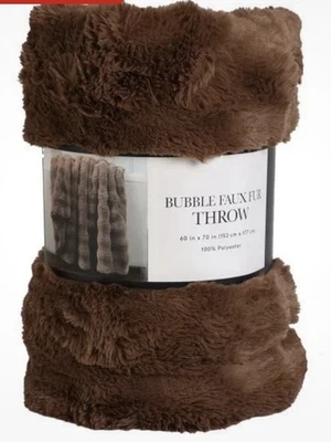NEMCOR Costco Bubble faux fur throw 60in X 70in, 100% Polyester -Brown