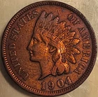 1904 1C Indian Head Penny Cent! Red Color. Possibly Cleaned and Color Altered