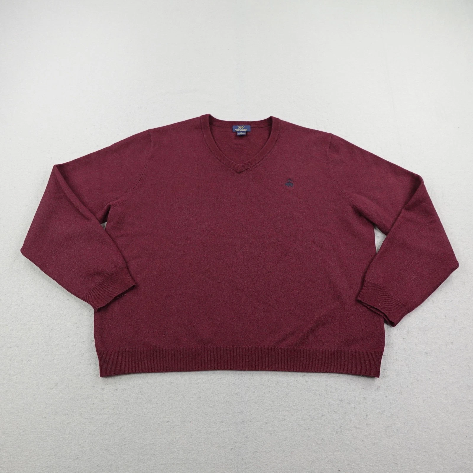 Brooks Brothers 346 Sweater Mens XL Burgundy Merino Wool Blend V Neck Pullover