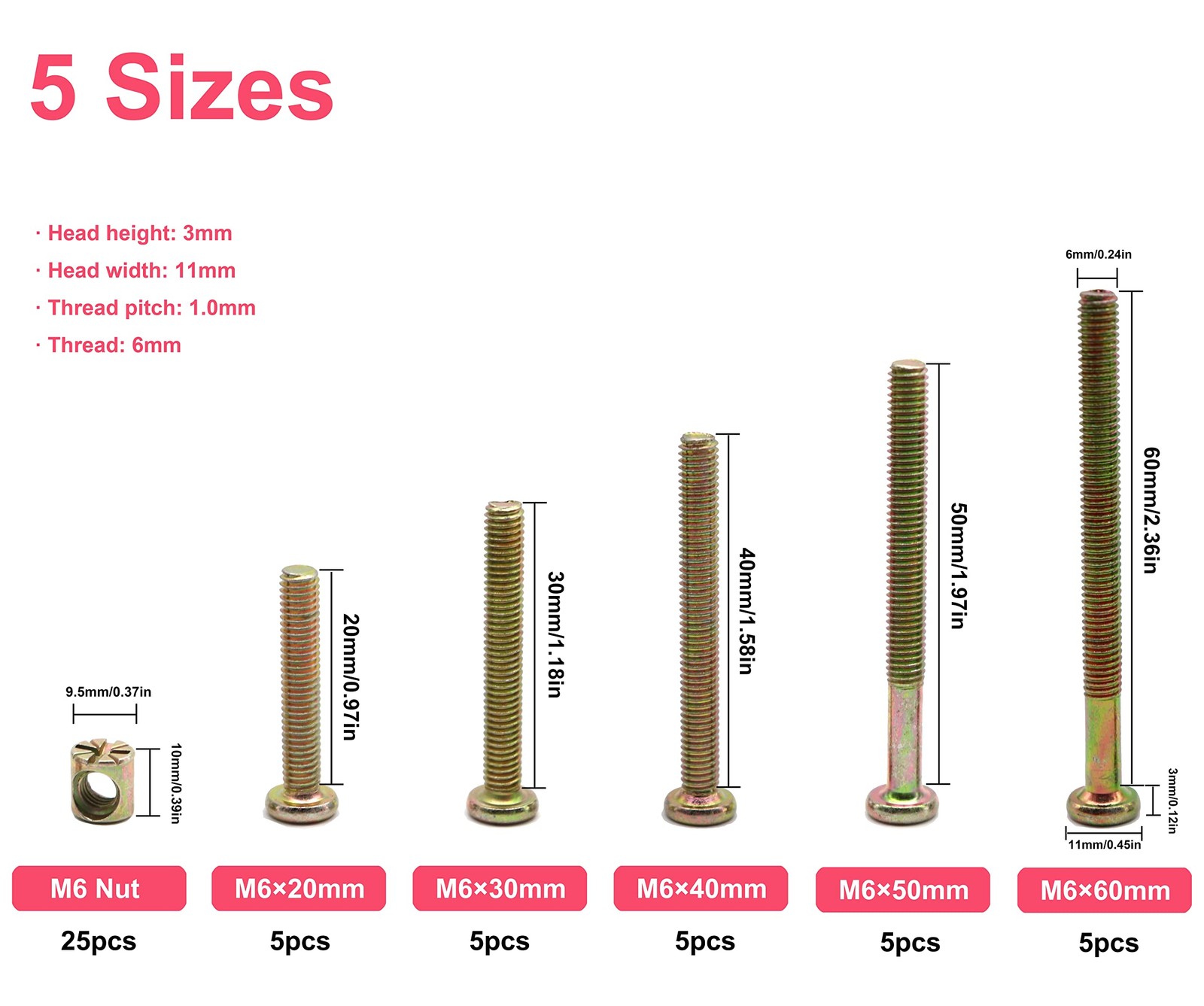 M6 Baby Crib Hardware Kit cSeao 50pcs Socket Cap Bolts Barrel Nuts Assortment